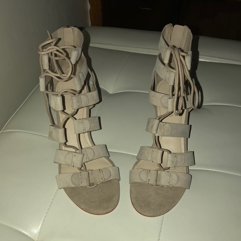 Marc Fisher tan lace up booties